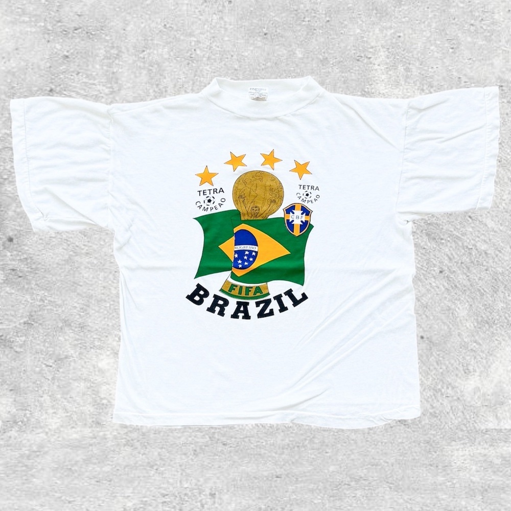 Vtg 94 Brazil World Cup Tetra Campeão SABI T-Shirt Boxy Single Stitch 20.5x22.25 - Picture 2 of 9